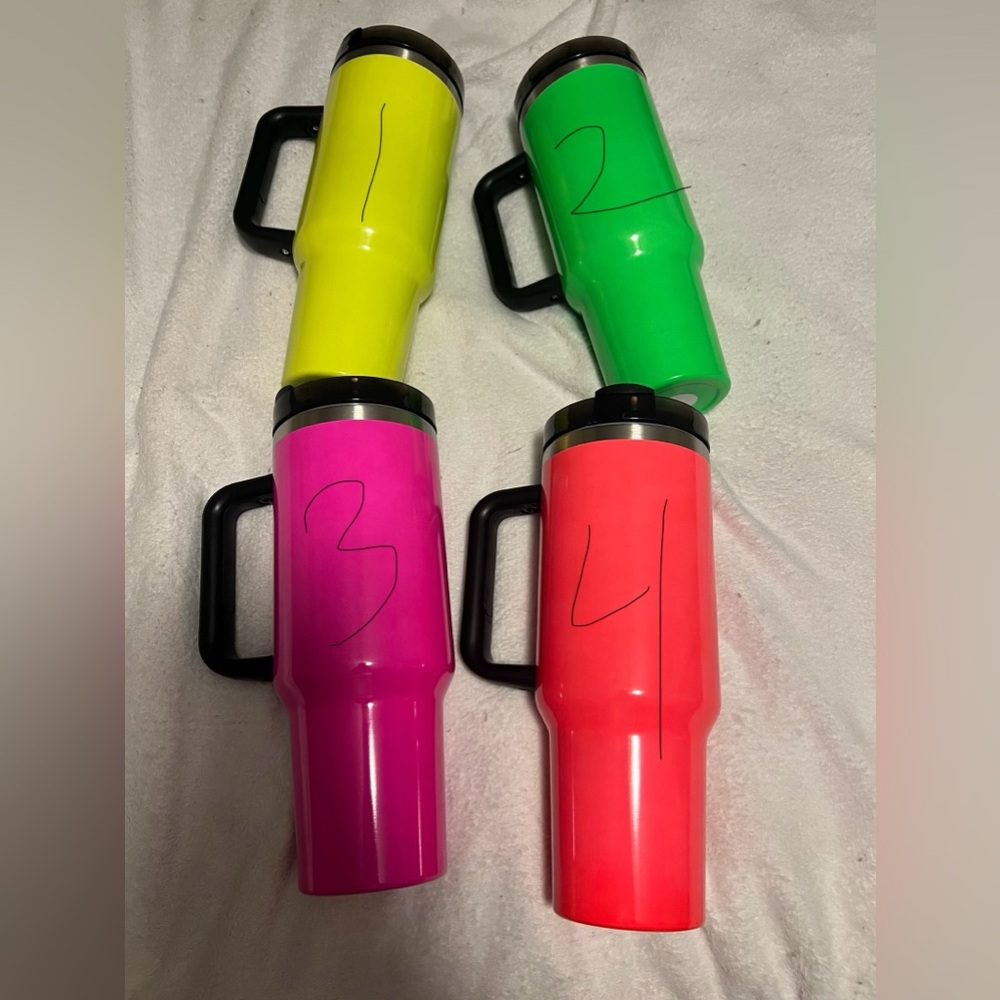Brand new 40 ounce stainless steel tumblers with straw neon